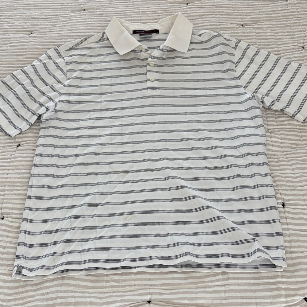 Men's Striped golf Polo Shirt - White and Gray